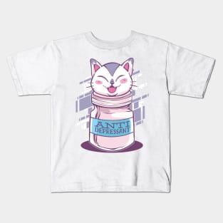 Anti Depressive Cat Design Kids T-Shirt